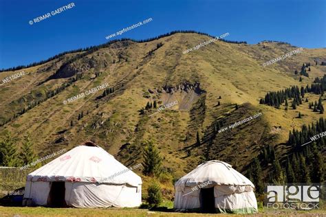Yurts At A Campground Of Kaindy Lake In The Kungey Alatau Mountain