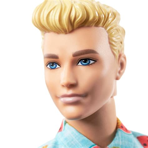 barbie ken fashionistas doll 152 with sculpted blonde hair wearing blue tropical print shirt