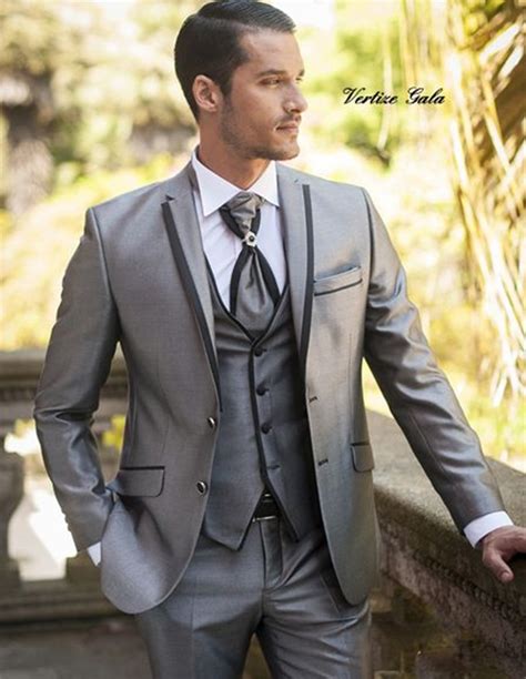 Men Suits Tuxedo Silver Shiny For Wedding Groom Wear Three Piece Suit