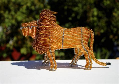 Male Lion Light Brown Beaded African Animals Handmade Beads Etsy