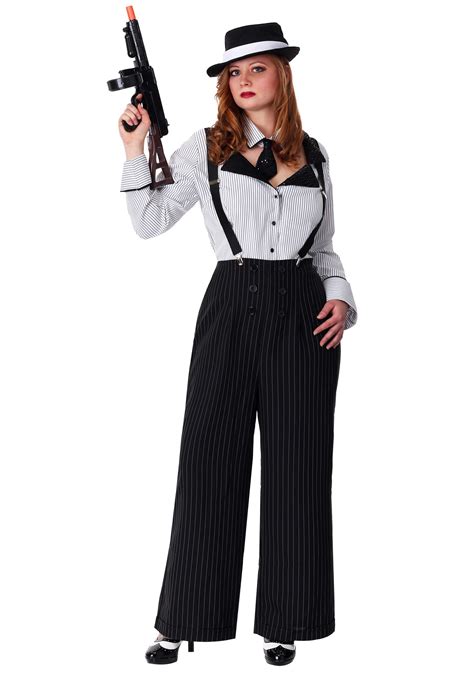 Plus Size Pinstripe Gangster Costume For Women