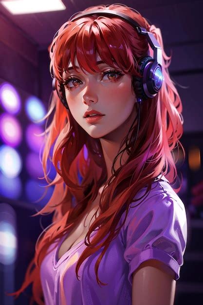 Premium Ai Image Beautiful Anime Girl Gamer In Headphones