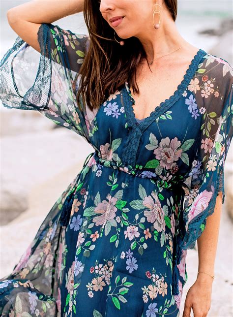 Sydne Style Wears Johnny Was Floral Maxi Dress For Beach Vacation