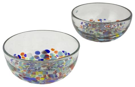 Confetti Festival Pair Blown Glass Bowls Mexico Contemporary Serving And Salad Bowls By