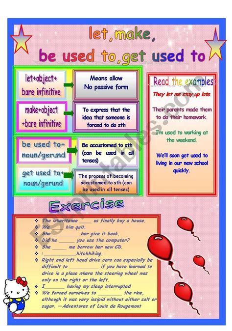 English Worksheets Let Make Be Used To Get Used To