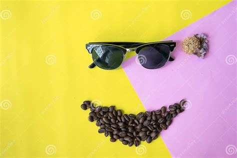 Flat Layer Funny Face Made From Coffee Beans In Smile Icon Shape And
