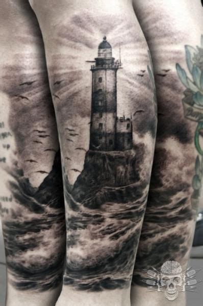 Arm Realistic Lighthouse Tattoo By Tattooed Theory Sea Tattoo Ocean