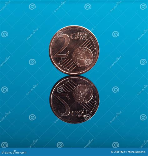 2 Cents Euro Money Coin On Blue With Reflection Stock Photo Image Of