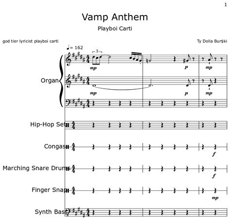 Vamp Anthem Sheet Music For Organ Hip Hop Set Congas Marching