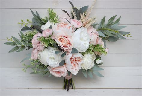 Blush Pink Eucalyptus Bridal Bouquet Faux Bouquet Wedding Etsy