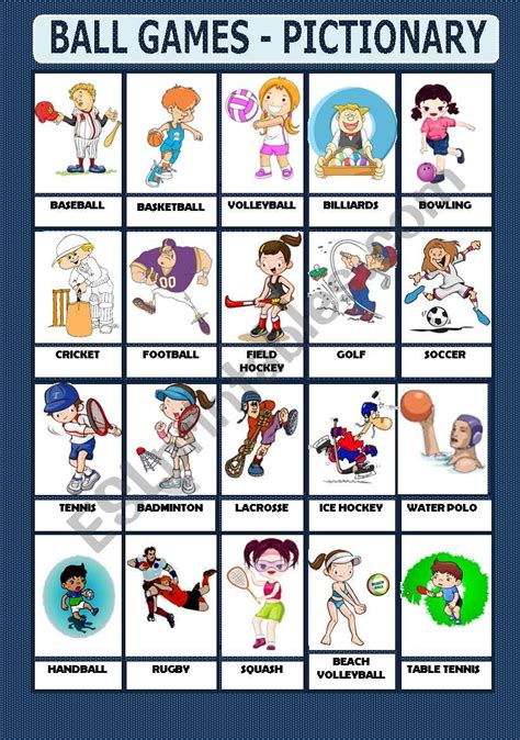 Ball Games Pictionary Esl Worksheet By Princesss