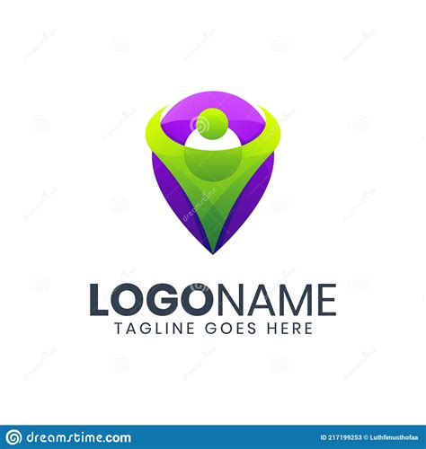 Awesome Abstract People On Pin Logo Design Stock Vector Illustration