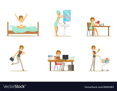 Daily Routine For A Woman Set Royalty Free Vector Image