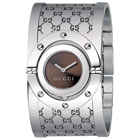 Gucci Twirl Stainless Steel Monogram Bangle Bracelet Watch In Silver