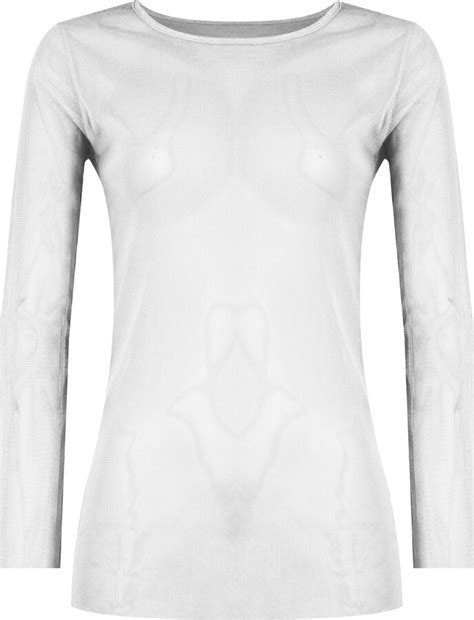 hamishkane ladies long sleeve sheer mesh plain see through t shirt stretchy top plus size white