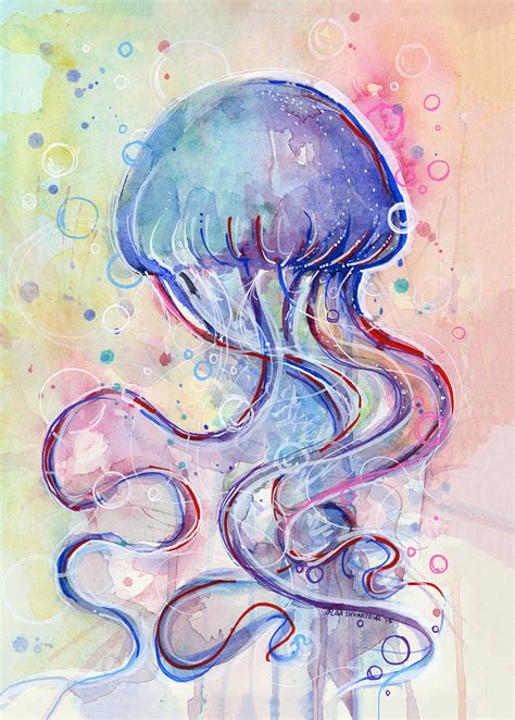 Jelly Fish Watercolor Painting By Olga Shvartsur Fine Art America