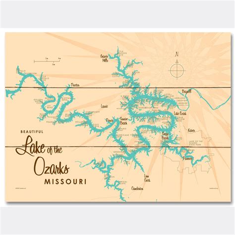 Lake Of The Ozarks Missouri With Mile Markers Wood Sign Map Art