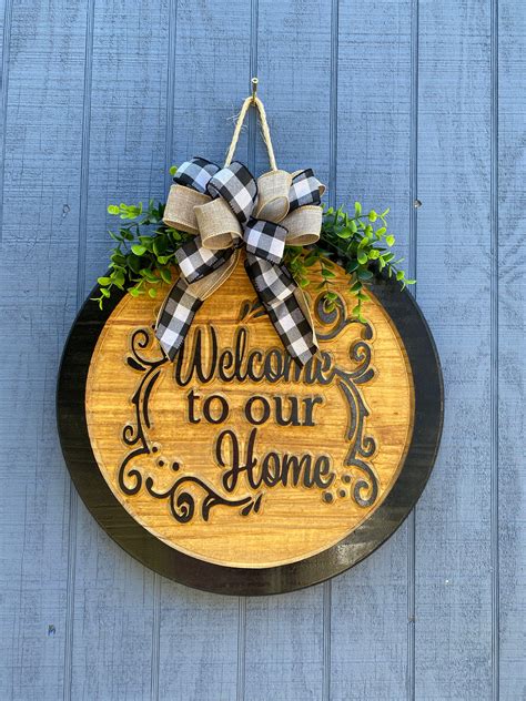 Welcome To Our Home Sign Carved Welcome To Our Home Door Etsy