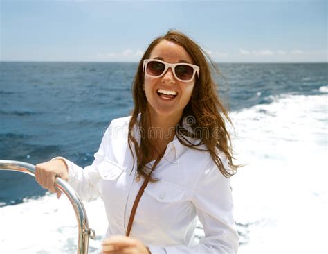 Woman On The Upper Deck Of A Cruise Ship Stock Image Image Of