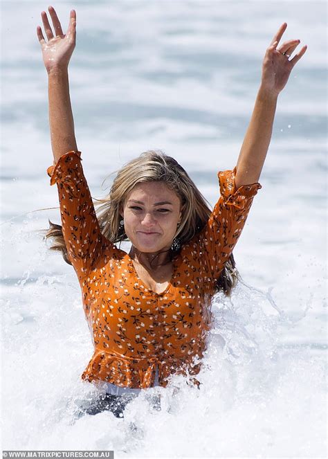 Sam Frost Wades Through The Ocean Fully Clothed As She Films Dramatic Scenes For Home And Away