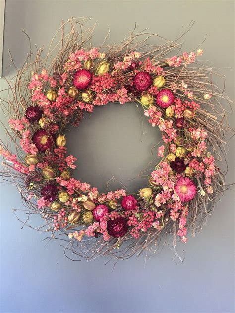 Dried Flower Wreath In Pink 50 Cm Wreath Wall Decor Pink Etsy Uk