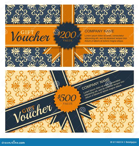 Vector Gift Voucher Template With Vintage Seamless Pattern And R Stock