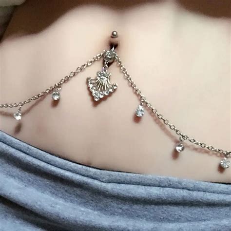 sexy crystal rhinestone navel ring belly button bar waist chain body piercing for women summer