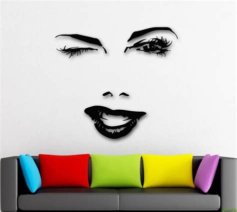 Fashion Wall Stickers Vinyl Decal Beautiful Woman Face Winks Sexy Lips Girl Home Bedroom