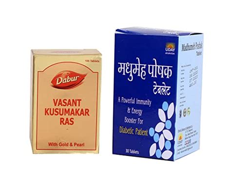 Buy Dabur Vasant Kusumakar Ras With Gold 100 Tablets With Madhumeh Poshak 30 Tablets Online At