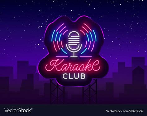 Karaoke Club Logo In Neon Style Neon Sign Bright Vector Image On