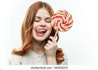 Brunette Lollipop Her Hand Stock Photo Shutterstock