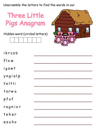 Three Little Pigs Anagram Puzzles