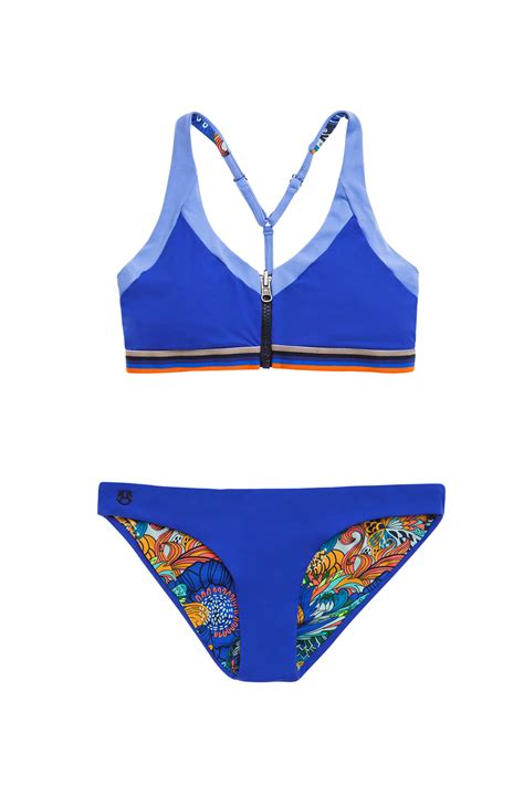Sports Bra Style Bikini Reversible Printplain Blue Poolside Sublim