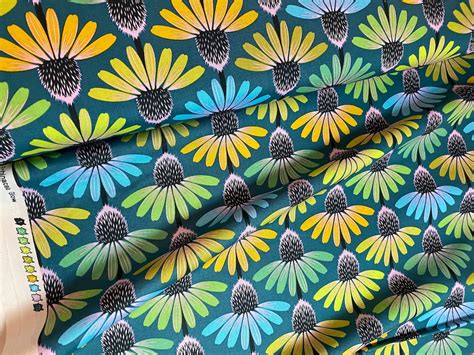 Anna Maria Horner Fabric Floral Echinacea Glow In Algae Etsy