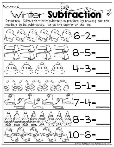 Winter Subtractions Kindergarten Subtraction Worksheets Kindergarten