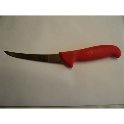 f dick ergogrip curved back boning knife red handle stiff 15 cm