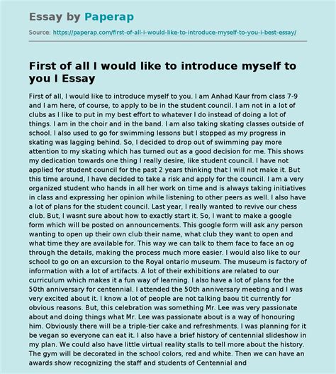 First Of All I Would Like To Introduce Myself To You I Free Essay Example