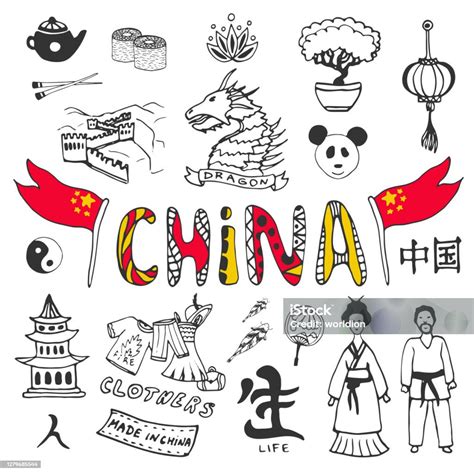 Handdrawn China Icon Collection Set With Asian Culture Symbol