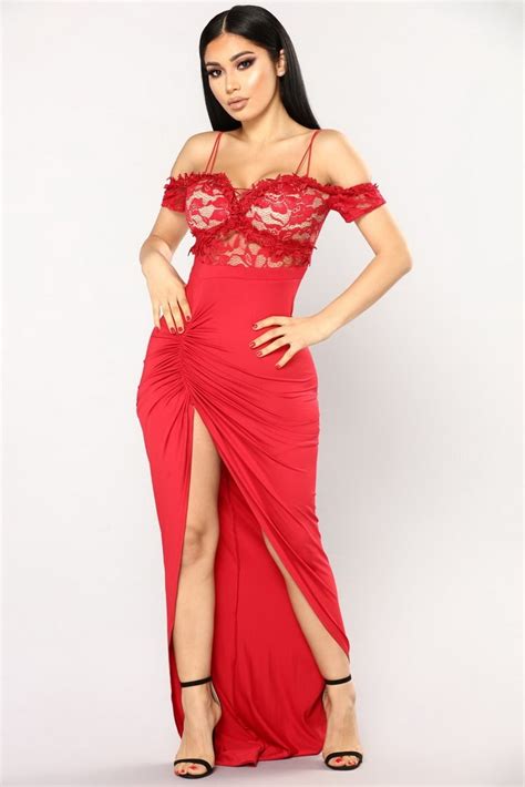 Women High Split Dress 2018 Sexy Red Backless Slash Neck Long Slit