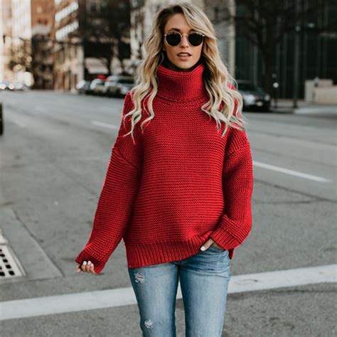 Winter Sweater Women 2019 Fashion Casual Solid Turtleneck Sweater Warm Vintage Loose Full Long