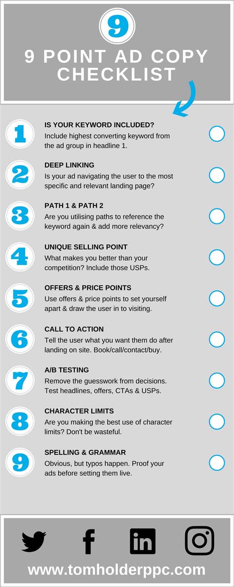 9 Point Ad Copy Checklist Infographic Tom Holder Ppc