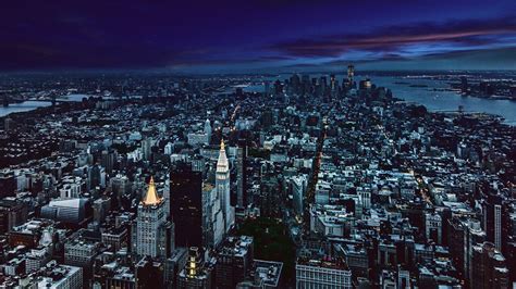 Desktop Wallpaper New York City Night Aerial View Hd Image Picture