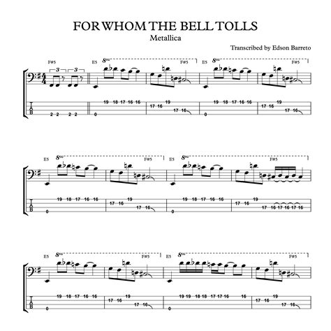 FOR WHOM THE BELL TOLLS (Metallica) Bass Transcription, Score & Tab