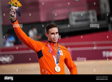 Harrie Lavreysen Of Team Netherlands Celebrates His Bronze Medal During