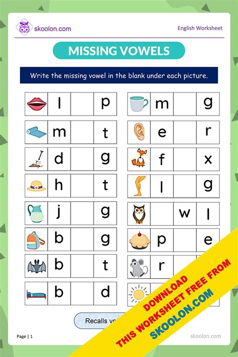 Missing Vowel Worksheet 3