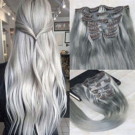 Hairdancing 14 120gram 7pcs Dip Dye Hair Silver Grey Color Clip In