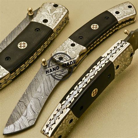 Damascus Folding Knife Custom Handmade Damascus Steel Pocket Knife With