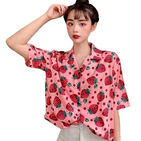 Kawaii Clothing Pink Blouse Shirt Strawberry Harajuku Ulzzang Japan