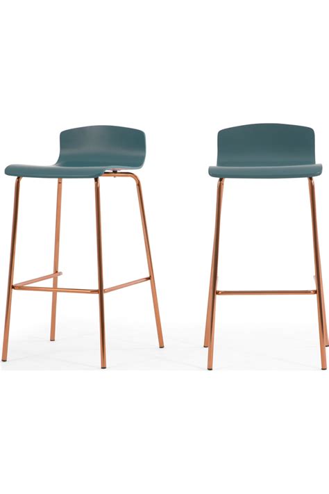 This counter stool comes in simple and clean design, which gives maximium comfort and allowing easy storage when not in use. Syrus Set of 2 Bar Stools, Teal & Copper | Bar stools ...
