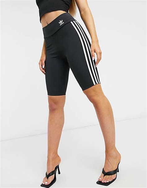 Adidas Originals Adicolor Three Stripe High Waisted Legging Shorts In